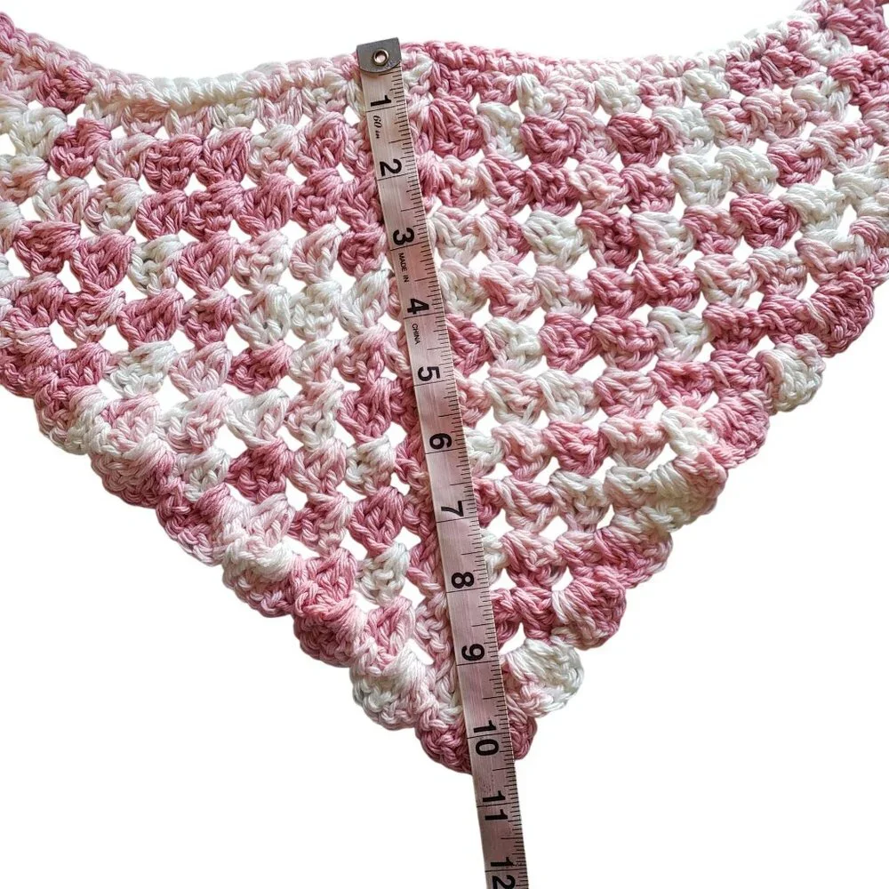 Handmade Crochet Granny Stitch Pink White Cotton Bandana Summer Festival Casual‎